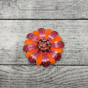 Vintage/retro vibrant colorful fun enamel flower brooch statement + rhinestones